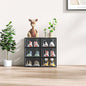 Shoe Storage Organizer Stackable Boxes for Closet, Space-Saving Shoe Rack for Sneaker Boot Container, Plastic Shoe Cabinet Shoe Box 6 Pack (Black)