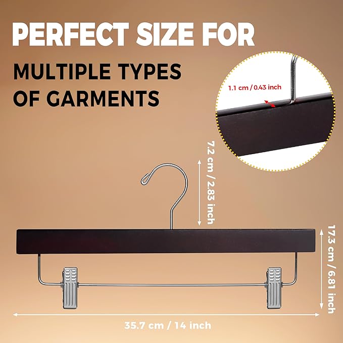 Quality Hangers Wooden Pants Hangers - 10-Pack Swivel Hook Cloth Hanger Set - Lotus Wood Skirt, Pant, Shorts and Slack Hangers with Adjustable Clip – Mahogany Clothing Hanger (Mahogany, 10)