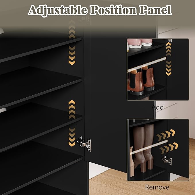 Shoe Cabinet Storage for Entryway, 5 Tier Fluted Shoe Storage Cabinet with Wooden Legs, Narrow Hidden Shoe Organizer with Adjustable Shelves, Freestanding Shoe Rack for Entryway, Hallway, Black