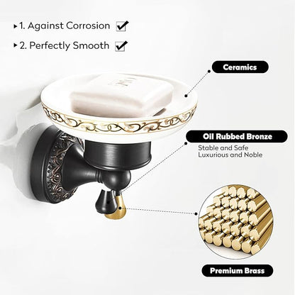 Leyden Bronze Soap Dish, Oil Rubbed Bronze Bathroom Accessories Soap Holder Shower Room Soap Dish Stand Organizer Tray Ceramic Dish Brass Retro Wave Pattern Design