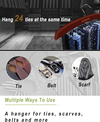 Tie Rack,24 Hook Tie Holder,360° Rotating,Foldable Metal Hooks,Tie Hanger Organizer for Closet Wooden Belt Storage Rack for Men Ties Belts Scarves Accessories(Red Brown)