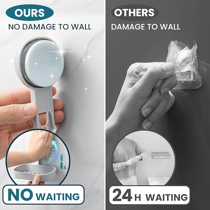 TAILI Soap Holder Soap Dish for Shower, Suction Cup Soap Holder for Shower Wall, Bathroom Accessories, Removable Strong Hold Soap Saver, Drill Free, Grey