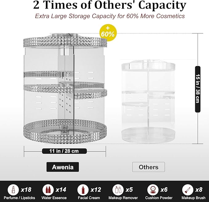 Awenia Makeup Organizer 360-Degree Rotating Plus Size, Adjustable Makeup Storage, 7 Layers Large Capacity Cosmetic Storage Unit,Fits Different Types of Cosmetics and Accessories with Makeup Bag