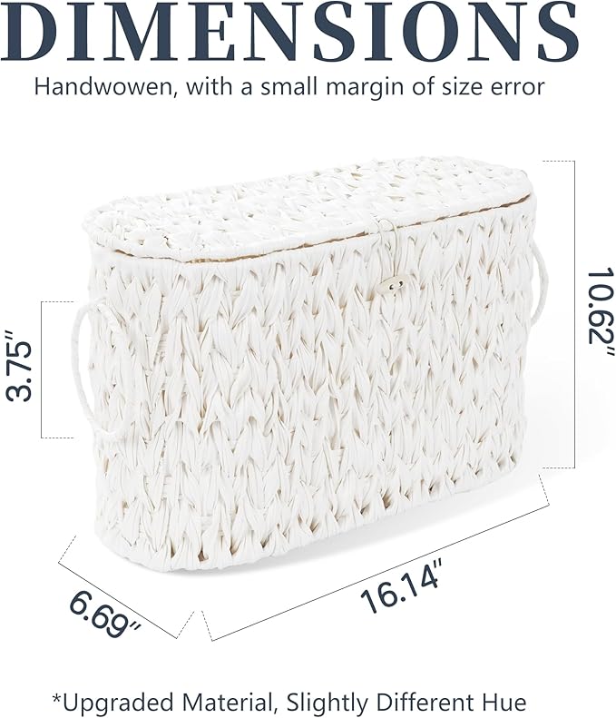 Coeusy Toilet Paper Basket,Wicker Toilet Paper Storage with Lid,Decorative Boho Wicker Basket for Bathroom,Free Standing-Cream White