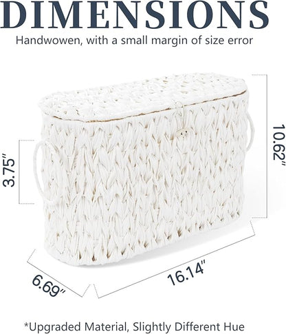Coeusy Toilet Paper Basket,Wicker Toilet Paper Storage with Lid,Decorative Boho Wicker Basket for Bathroom,Free Standing-Cream White