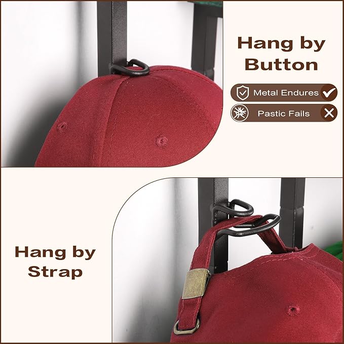 Keebofly Hat Rack for Wall with Shelf for Handbags, Purse,Bennies, Perfumes & Cosmetics Display, Hat Holder Storage for 100+ Caps, Baseball Cap Organizer & Beanie Holder for Closet, Entryway, Bedroom
