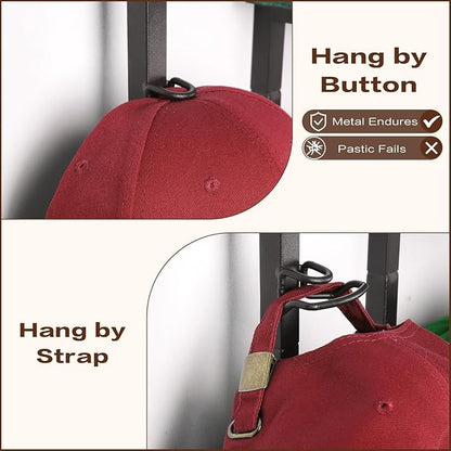 Keebofly Hat Rack for Wall with Shelf for Handbags, Purse,Bennies, Perfumes & Cosmetics Display, Hat Holder Storage for 100+ Caps, Baseball Cap Organizer & Beanie Holder for Closet, Entryway, Bedroom