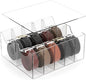Large Acrylic Belt Organizer, Clear 10 Compartments Storage with Dust Cover, Display Holder
