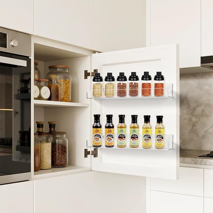 Clear Acrylic Spice Rack Wall Mounted 15 inch Floating Shelf with Removable End Guards for Kitchen Cabinet Door Cupboard Bathroom Holds Jars Nail Polish Books Toiletries (4 PCS)