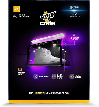 Crep Protect Clear Shoe Box with LED Light - Crates 3.0 Stackable Sneaker Display Case with Drop Front Door, Shoe Storage Organizer, UV Protection, Fits High Tops up to US 13