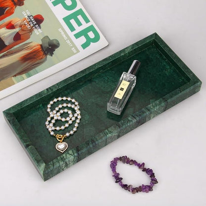 Marble Bathroom Vanity Tray,Luxury Natural Stone Small Decorative Tray,Soap Dispenser Dresser Top Perfume Home Kitchen Toilet Tank Sink Tray for Soap Bottles, Key Trinket Ring Tray(Green)