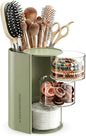 Hair Accessories Organizer with Hair Brush Holder, Rotatable Scrunchie Holder, Bathroom Vanity Makeup Brush holder for Necklaces, Earring, Bracelet, Ring, Hair Clip,Qtip, Makeup Brushes