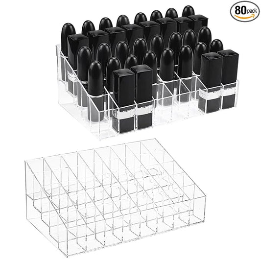 Hedume 2 Pack Lipstick & Makeup Organizer, 40 Slot Acrylic Cosmetic Display Case for Lipstick, Brushes, Bottles