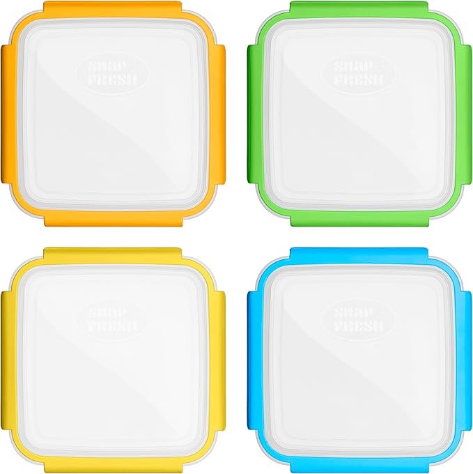Snap Fresh - 4 Pack of Fun Size Leakproof Sandwich Containers - Reusable, BPA Free Sandwich Boxes. Airtight Seal. Also Great for Salads, Snacks, Fruit, Treats and Food Storage.