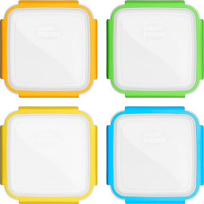 Snap Fresh - 4 Pack of Fun Size Leakproof Sandwich Containers - Reusable, BPA Free Sandwich Boxes. Airtight Seal. Also Great for Salads, Snacks, Fruit, Treats and Food Storage.