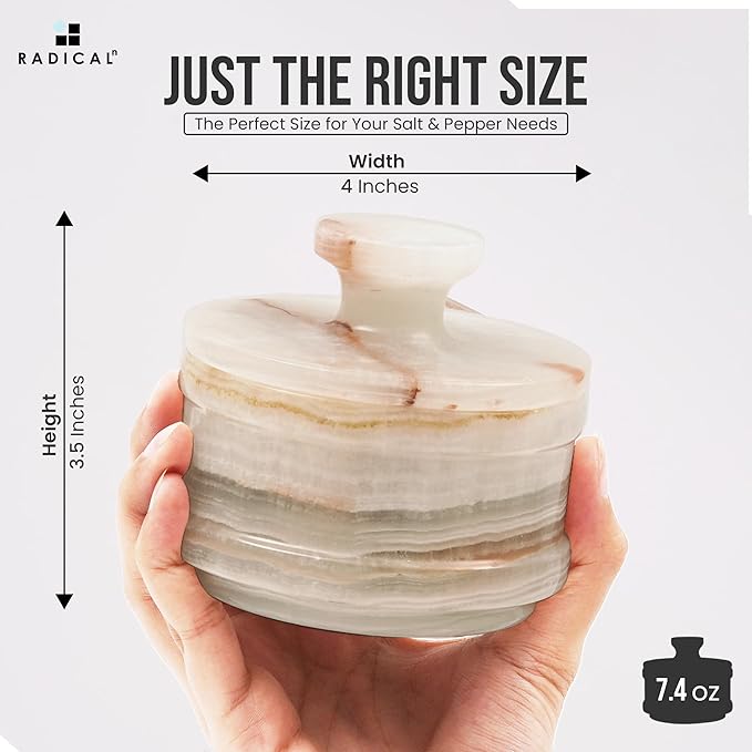 Radicaln Marble Salt Cellar with Lid 4" Inch White Onyx Handmade Salt Jar & Table Salt Storage For Kitchen Countertop, Ideal Salt Container, Salt Dish & Sugar Bowl For Kitchen Counter