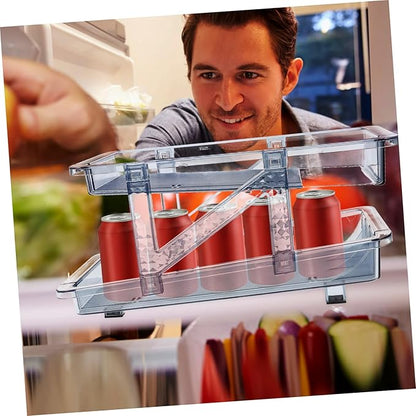 Double Tier Beverage Organizer Rack Rolling Soda Can Holder for Refrigerator Convenient Beer and Drink Dispenser Space-saving Storage for Kitchen and Pantry