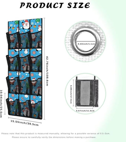 Candy Santa Claus Behind Door Organizer for Dorm Room Essentials Merry Christmas Over The Door Organizer Multi-Funtion Storage Bag Wall Hanging Storage,4 Metal Hook with 12 Pockets