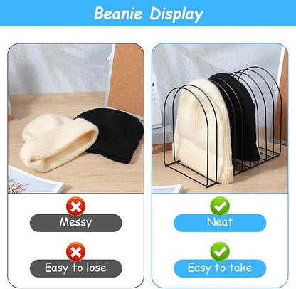 2 Pcs Beanie Holder Organizer, 20 Haats Heavy Duty Knitted Hat Storage Rack Metal Display Stand Foldable Cap Holder for Winter Swimming Hat Display Home Entryway Tabletop Bedroom Closet Dresser Room