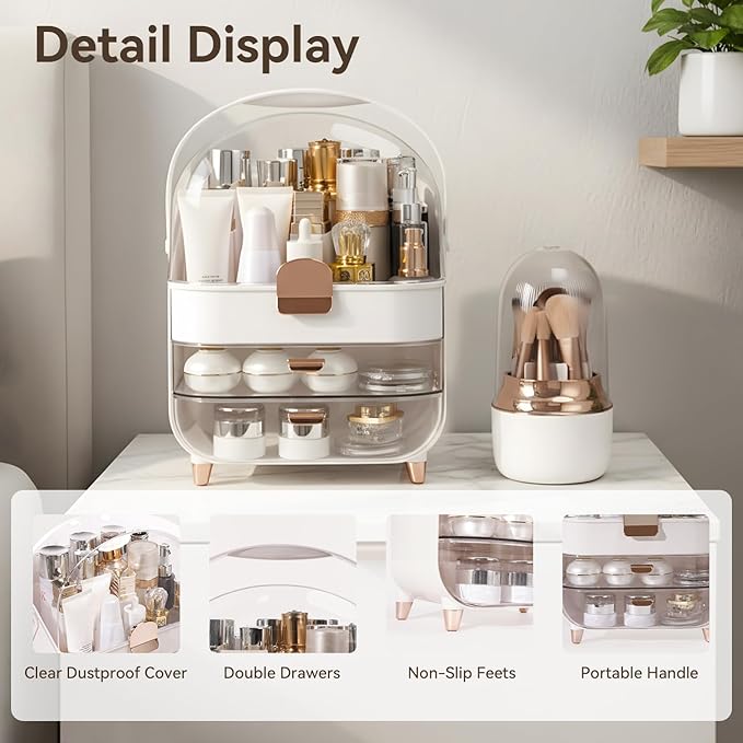 Makeup Organizer Countertop, Skincare Bathroom Counter Organizer, Storage Box Cosmetic Display Cases, Teen Girl Gifts Trendy Stuff Make up Organizers for Vanity, Dresser (Rose Gold)