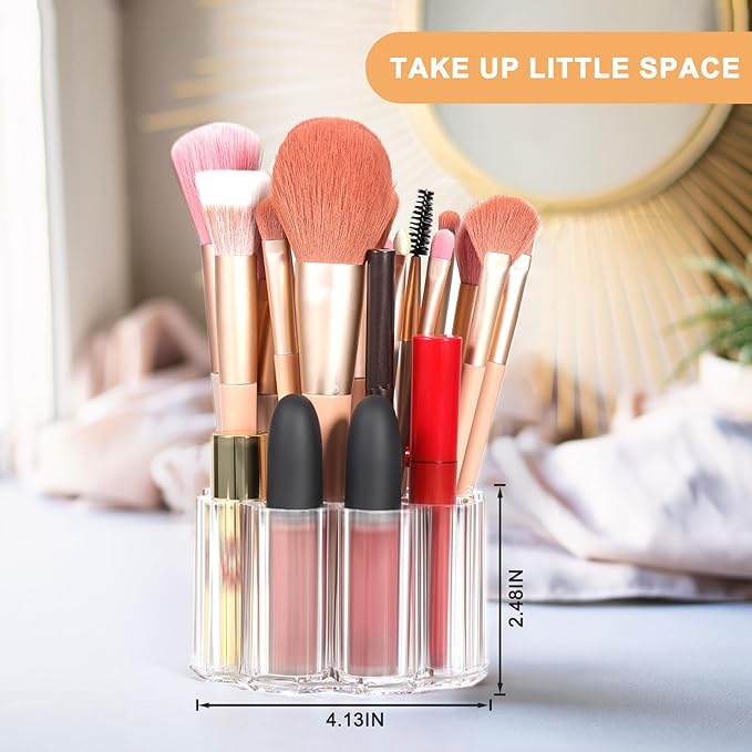 Divided Makeup Brush Organizer 12 Deep Slots Clear Acrylic Cosmetic Brushes Holder and Storage for Eye lines Pencils Toothbrush Lipstick on Bathroom Vanity Bedroom Countertop