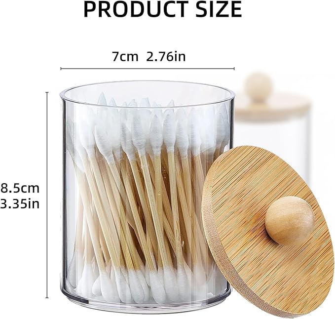 novelinks Acrylic Plastic Qtip Holder Dispenser, Apothecary Jar Canister Set with Lids for Cotton Swabs, Balls, Round Pads & Floss Picks - Bathroom Vanity Makeup Organizer (Beige, 6 Pack)