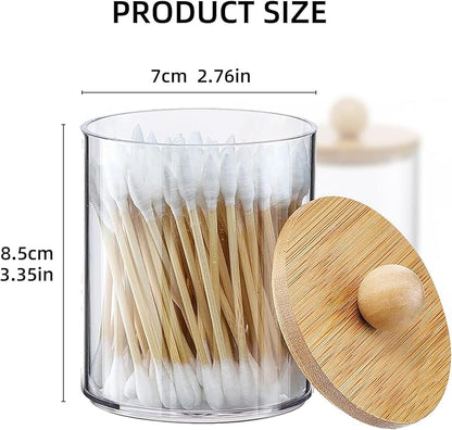 novelinks Acrylic Plastic Qtip Holder Dispenser, Apothecary Jar Canister Set with Lids for Cotton Swabs, Balls, Round Pads & Floss Picks - Bathroom Vanity Makeup Organizer (Beige, 6 Pack)