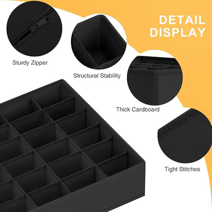 Joyoldelf Sock Drawer Organizer Divider Underwear Organizer 24-cell Fabric Dresser Drawer Organizers Storage Boxes for Socks Lingerie, Handkerchiefs, Ties 4 Pack (Black)