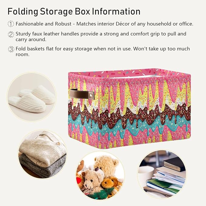 Ice Cream Rectangular Storage Basket Organizer Bin Shelf Baskets For Clothes Gifts For Home Office Dorm