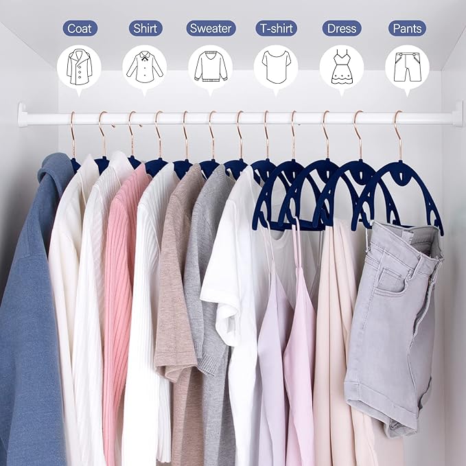 Velvet Hangers 50 Pack: Felt Clothes Hangers Heavy Duty Shirt Sweater Hangers No Shoulder Bump Non Slip Slim Thin Coat Hangers for Closet - Blue
