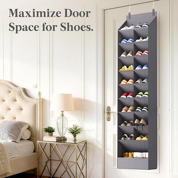 Lifewit 10 Tier Over the Door Shoe Organizer with 19 Large Deep Pockets, Fabric Hanging Shoes Shelf for Closet, Dorm Storage, Fit Up to 20 Pair Shoe Rack Holder for Sneakers, Boots, Gray