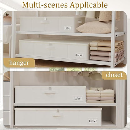 Yawinhe Foldable Underbed Storage Bags, Containers Bin with Lids, Large Under Bed Organizer Box, with Sturdy Zipper und Label Holders, for Clothing, 31.5''Lx15.7''Wx6''H, 2 Pack, Beige