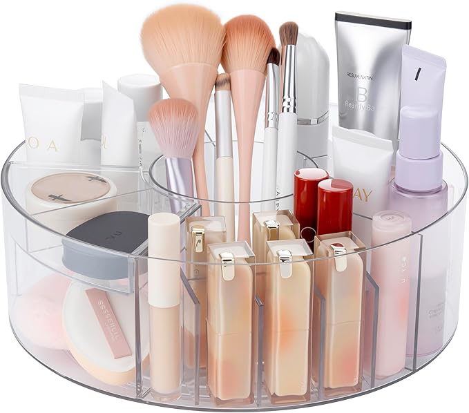 Lonian 360° Rotating Makeup Organizer, Adjustable Acrylic Cosmetic Storage, Cosmetic Organisers and Spinning Makeup Stand for Beauty Skincare