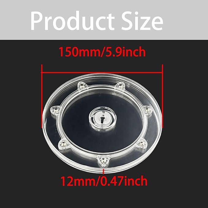 6" Small Lazy Susan Turntable Organizer Revolving Display Base, Clear Acrylic Ball Bearing Rotating Tray for Spice Rack Table Cake Kitchen Pantry Decorating, 40 lb Load, 360° Smooth Rotation