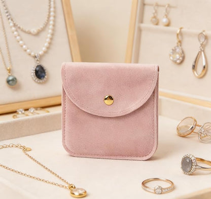 Velvet Jewelry Pouch, Pink, Gold Snap Closure, Small Travel Storage Case（10 Pack 3 * 3）