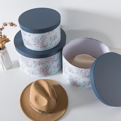 Soul & Lane Cardboard Hat Boxes with Lids – Set of 3 Vintage Storage for Women, Large Round Gift Case for Cowboy or Fedora Hats, Sturdy Paperboard Keepsakes Organizer, Victorian Floral