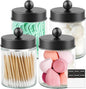 4 Pack Glass Apothecary Jars with Lids for Bathroom, Cute Qtip Holder, Black Bathroom Accessories Set, Small Bathroom Canisters with Lids for Q-Tips, Cotton Swabs, Black Bathhouses Decor