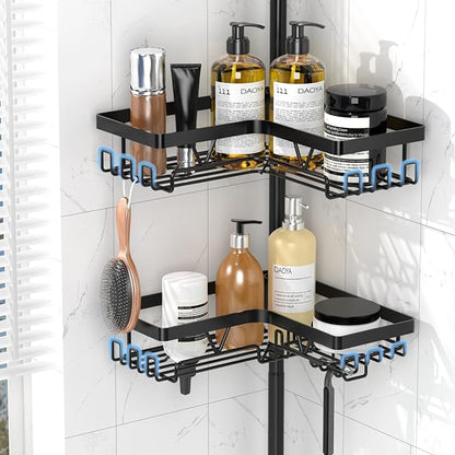 DAOYA Corner Shower Caddy - 4-Tier Shower Caddy Tension Pole with 2 Removable Soap holders Bathroom Shampoo Holder for Bathtub & Corner, Black, Floor to Ceiling 25-114.2 inch