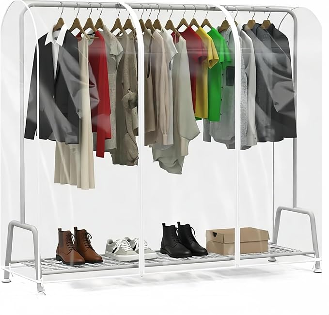 Garment Rack Cover, Clear Garment Bags, Hanging Garment Bags with Zipper, Clothing Rack with Cover that Fits Over Rack (L/71x20x59 inch)