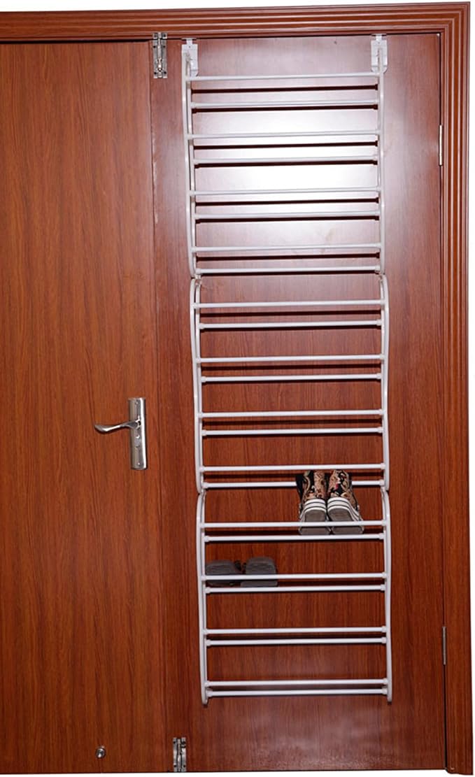 Over The Door Shoe Organizer, Hanging Shoe Rack, Behind The Door Storage, 12 Layers, Holds up to 24 Pairs, Saving Space, Easy to Assemble, Wall-Mounted Shoes Rack for Dorm, Apartment, Entryway, White