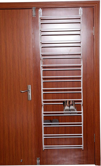 Over The Door Shoe Organizer, Hanging Shoe Rack, Behind The Door Storage, 12 Layers, Holds up to 24 Pairs, Saving Space, Easy to Assemble, Wall-Mounted Shoes Rack for Dorm, Apartment, Entryway, White