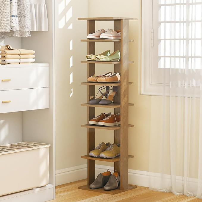 Tangkula 8-Tier Vertical Shoe Rack, Space-Saving Corner Shoe Organizer for 7 Pairs, Narrow Shoe Storage for Entryway, Front Door, or Closet