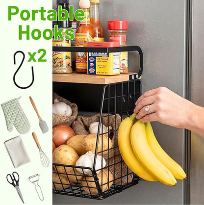 Ofiray-home Magnetic Shelf for Fridge with Wood Lid, Fruit Potato and Onion Storage Bins, Pantry Organizers & Storage, Large Container Magnetic Spice Rack for Refrigerator, Kitchen Counter, Cabinet