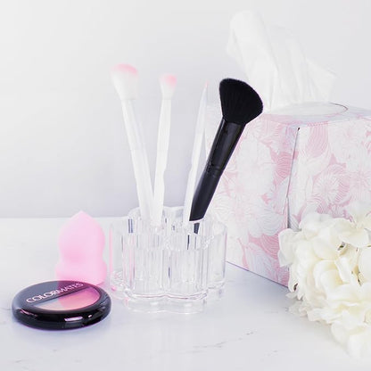 Super Z Outlet Clear Acrylic Flower Cosmetic and Makeup Nail Brush Lip Gloss Holder Compact Stand with 12 Slot Spaces Organizer