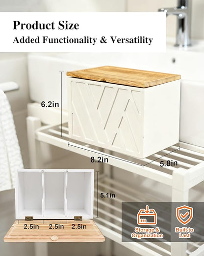 Tampon Holder for Bathroom Decor Feminine Product Organizer With Lid Shark Week Box Wooden Pad Girl Stuff Box (BLACK, lid) (1, WHITE)