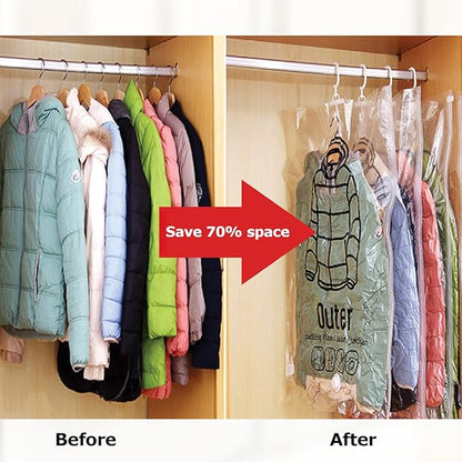 Hanging Vacuum Storage Bags, 2024 New Reusable Hanging Vacuum Storage Bags for Clothes, Coats, Jackets, Hanging Compressible Storage Bag Space Saver Bags with Hand Pumps (Medium, 2Pcs)