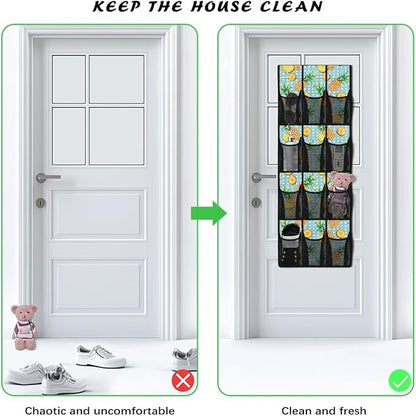 12-Section Over The Door Storage Bag Organizer, Made of Heavy Duty Oxford Cloth, Waterproof Lightweight and Perfect for Home Office or Dorm Use, Pineapple and Dots
