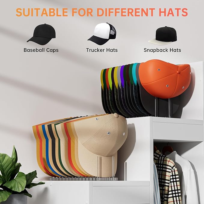 Hat Organizer for Baseball Caps, Acrylic Hat Rack for 12 Baseball Caps, Hat Holder Display and Organizer for Closet, Tabletop, Dressing Table (Transparent)