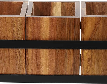 Wood Flatware Caddy Organizer with Handle, 3 Compartments Silverware Holder, Rustic Countertop Utensil Cutlery Holder for Hotel Kitchen Banquet Restaurant Bar