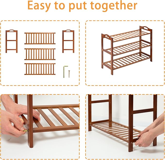3 Tier Bamboo Shoe Rack, Shoe Shelf Shoes Rack Shoe Organizer for Closet, Entryway, Bedroom, Living Room, Front Door, Studio, Bathroom